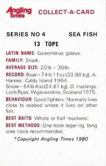 1980 Angling Times Collect-a-Card Series 4 (Sea Fish) #13 Tope Back