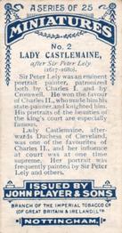 1916 Player's Miniatures #2 Lady Castlemaine, after Sir Peter Lely (1616-1680) Back