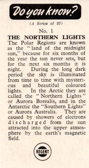 1964 Regent Oil Do You Know? #1 The Northern Lights Back