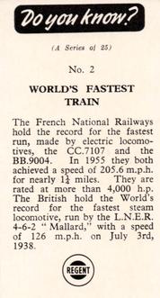 1964 Regent Oil Do You Know? #2 World's Fastest Train Back