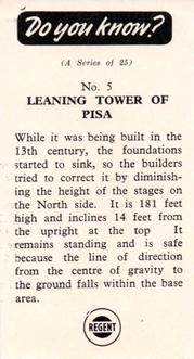 1964 Regent Oil Do You Know? #5 Leaning Tower of Pisa Back