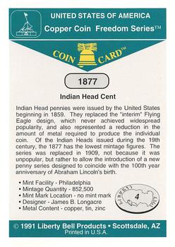1991 Liberty Bell Coin Cards #4 1877 Indian Head Cent Back