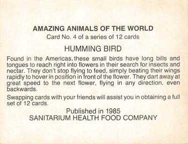 1985 Sanitarium Health Foods Amazing Animals of the World #4 Humming Bird Back