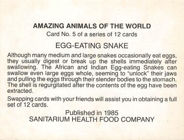 1985 Sanitarium Health Foods Amazing Animals of the World #5 Egg-Eating Snake Back
