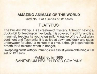 1985 Sanitarium Health Foods Amazing Animals of the World #7 Platypus Back