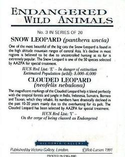 1991 Victoria Gallery Endangered Wild Animals #3 Snow Leopard / Clouded Leopard Back