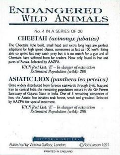 1991 Victoria Gallery Endangered Wild Animals #4 Cheetah /  Asiatic Lion Back