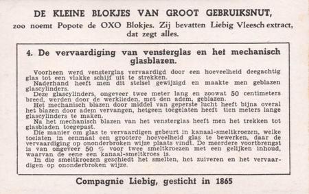 1937 Liebig De Glasnijverheid (Glass Industry 2) (Dutch Text) (F1360, S1368) #4 De vervaardiging van vensterglas en het mechanisch glasblazen Back