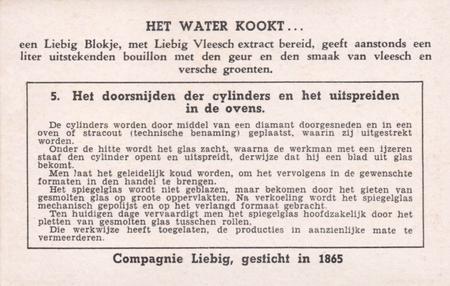 1937 Liebig De Glasnijverheid (Glass Industry 2) (Dutch Text) (F1360, S1368) #5 Het doorsnijden der cylinders en het uitspreiden in de ovens Back