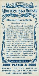 1904 Player's Butterflies & Moths #12 Oleander Hawk-Moth Back