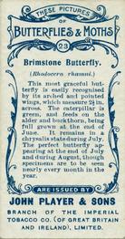 1904 Player's Butterflies & Moths #23 Brimstone Butterfly Back