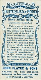1904 Player's Butterflies & Moths #27 Black Arches Moth Back