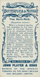 1904 Player's Butterflies & Moths #34 Vine Hawk-Moth Back