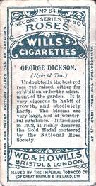 1913 Wills's Roses Second Series #64 George Dickson Back