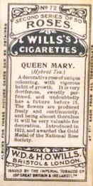 1913 Wills's Roses Second Series #72 Queen Mary Back
