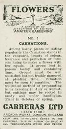 1936 Carreras Flowers #1 Carnations Back