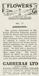 1936 Carreras Flowers #11 Anemones Back