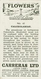 1936 Carreras Flowers #41 Calceolarias Back