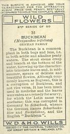 1937 Wills's Wild Flowers (2nd Series) #31 Buckbean Back
