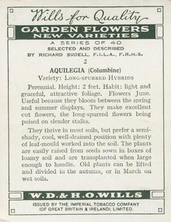 1938 Wills's Garden Flowers New Varieties #2 Aquilegia (Columbine) Back