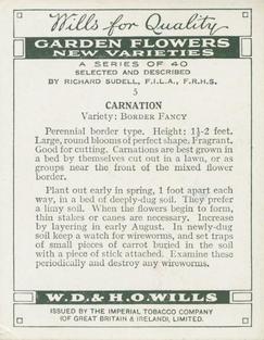 1938 Wills's Garden Flowers New Varieties #5 Carnation Back
