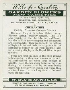 1938 Wills's Garden Flowers New Varieties #6 Cheiranthus Back