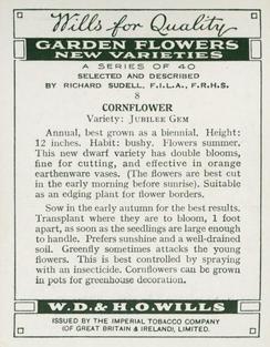 1938 Wills's Garden Flowers New Varieties #8 Cornflower Back
