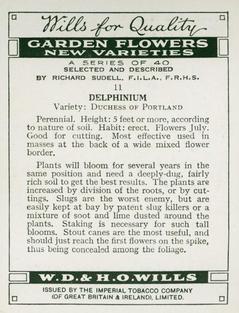 1938 Wills's Garden Flowers New Varieties #11 Delphinium Back
