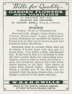 1938 Wills's Garden Flowers New Varieties #18 Hyacinth Back