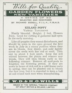 1938 Wills's Garden Flowers New Varieties #19 Iceland Poppy Back