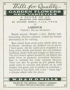 1938 Wills's Garden Flowers New Varieties #21 Larkspur Back