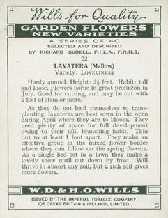 1938 Wills's Garden Flowers New Varieties #22 Lavatera Back