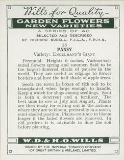 1938 Wills's Garden Flowers New Varieties #28 Pansy Back