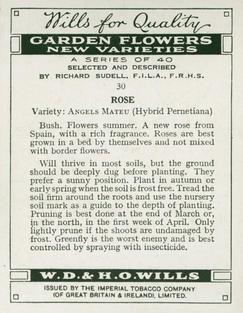 1938 Wills's Garden Flowers New Varieties #30 Rose Back