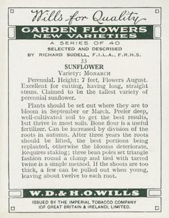1938 Wills's Garden Flowers New Varieties #33 Sunflower Back