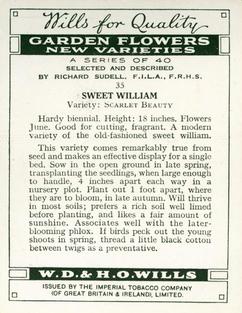 1938 Wills's Garden Flowers New Varieties #35 Sweet William Back