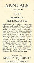 1939 Godfrey Phillips Annuals #30 Nemophila Back