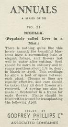 1939 Godfrey Phillips Annuals #31 Nigella (Popularly called Love in a Mist) Back
