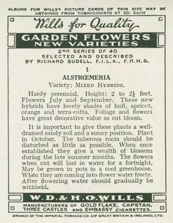1939 Wills's Garden Flowers New Varieties 2nd Series #1 Alstroemeria Back