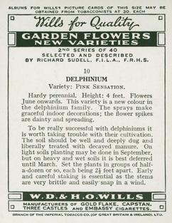 1939 Wills's Garden Flowers New Varieties 2nd Series #10 Delphinium Back