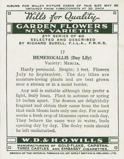 1939 Wills's Garden Flowers New Varieties 2nd Series #17 Hemerocallis Back