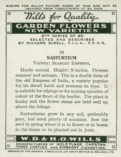 1939 Wills's Garden Flowers New Varieties 2nd Series #24 Nasturtium Back