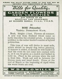 1939 Wills's Garden Flowers New Varieties 2nd Series #30 Rose Back