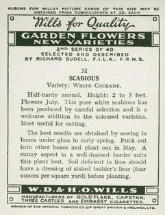 1939 Wills's Garden Flowers New Varieties 2nd Series #32 Scabious Back