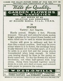 1939 Wills's Garden Flowers New Varieties 2nd Series #34 Statice Back