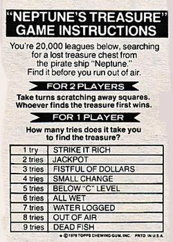 1979 Topps Bazooka Joe Scratch-Off Games #NNO Neptune's Treasure Back