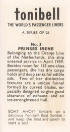 1963 Tonibell The World's Passenger Liners #3 Prinses Irene Back