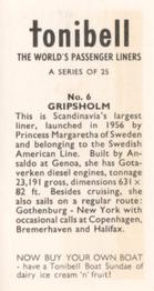 1963 Tonibell The World's Passenger Liners #6 Gripsholm Back
