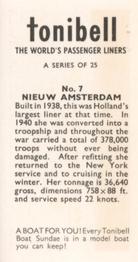 1963 Tonibell The World's Passenger Liners #7 Nieuw Amsterdam Back