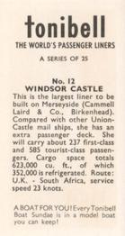 1963 Tonibell The World's Passenger Liners #12 Windsor Castle Back